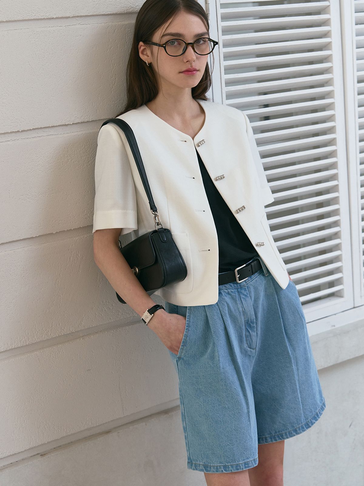 드로우핏 우먼(DRAWFIT WOMEN) 시니 트위드 반팔 자켓 [LIGHT PINK]