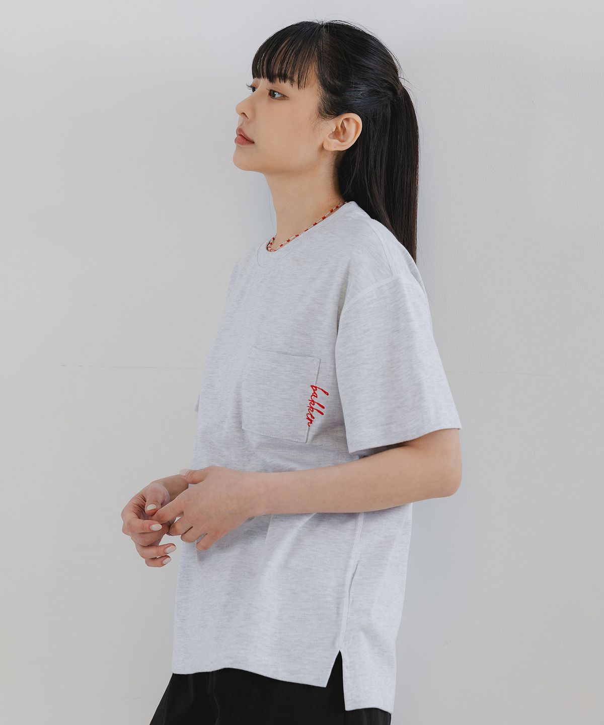 바켄(BAKKEN) Pocket logo 반팔티셔츠 BK3976_멜란지화이트