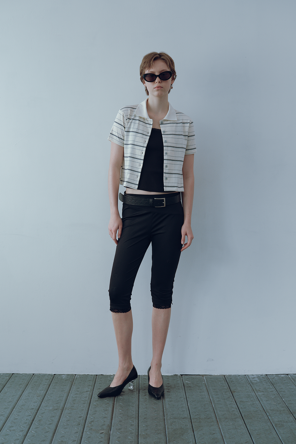다이닛(DEINET) STRIPE BUTTON PK T-SHIRTS IN IVORY
