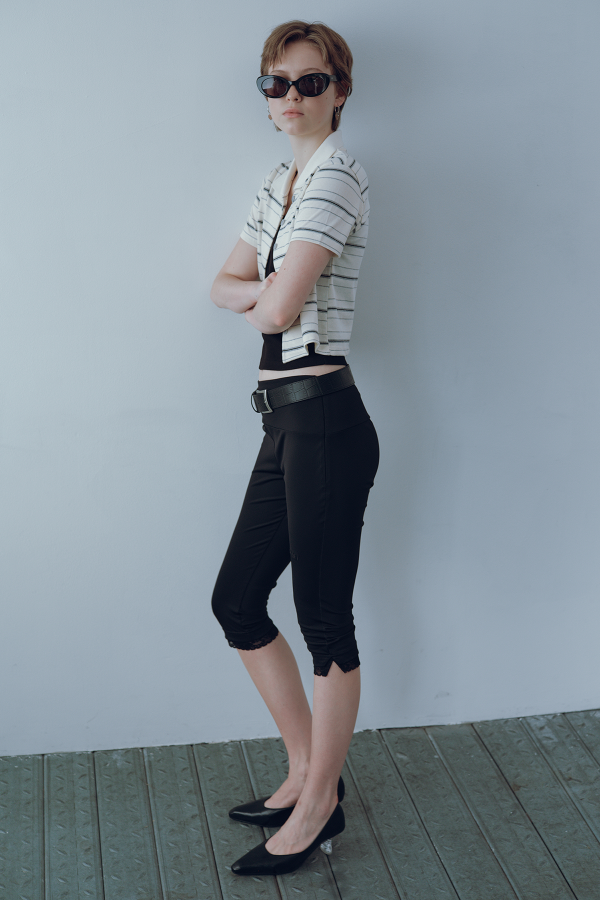 다이닛(DEINET) STRIPE BUTTON PK T-SHIRTS IN IVORY
