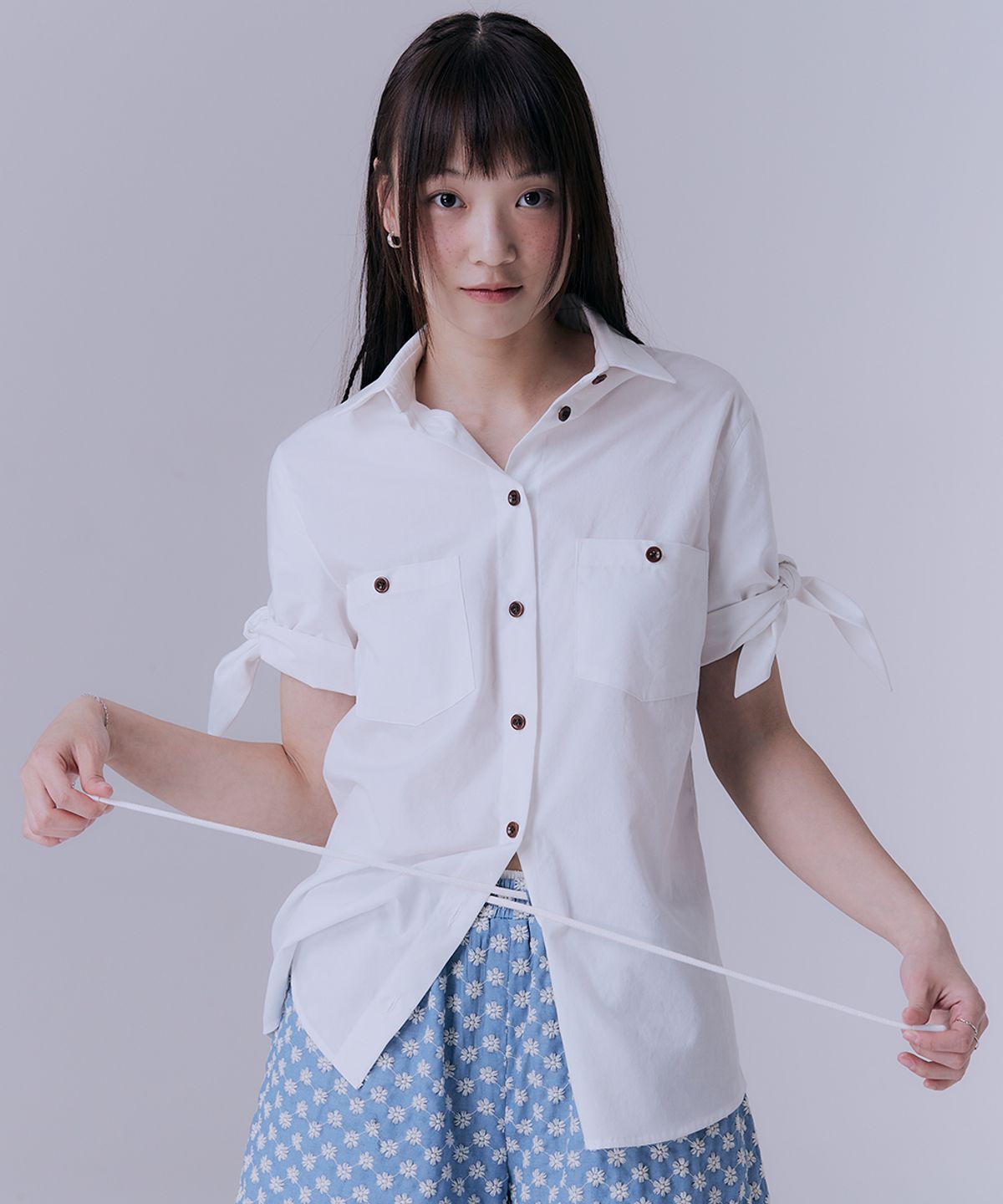 실른(SILN) Knot half sleeve shirts (WHITE)