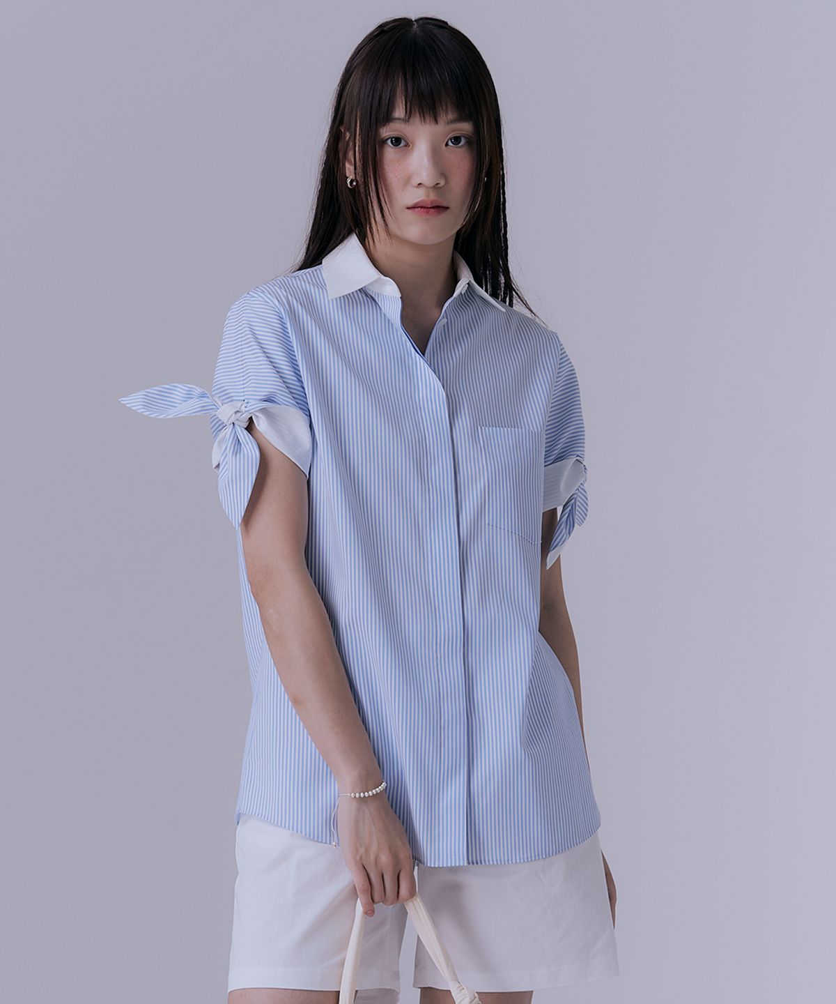 실른(SILN) Knot stripe half sleeve shirts (BLUE STRIPE)
