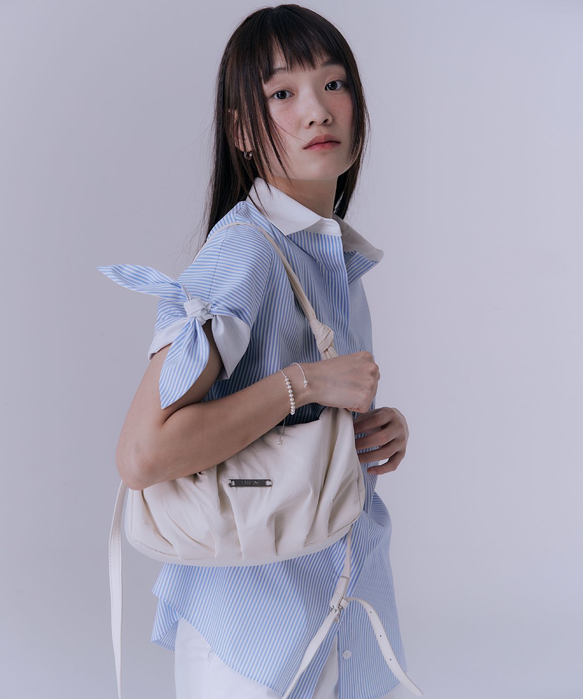 실른(SILN) Knot stripe half sleeve shirts (BLUE STRIPE)