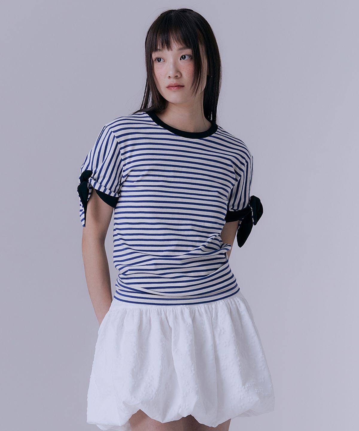 실른(SILN) Stripe knot t-shirt (COBALT BLUE)