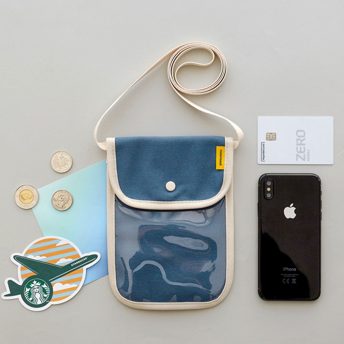 퍼니메이드(FUNNYMADE) 캔버스 핸드폰 크로스 미니백 - 6color