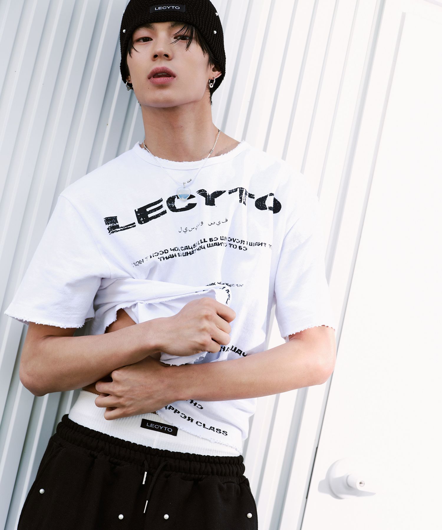 トップス 21aw turning logo over size damage tee MUSINSA | LECYTO Destroyed Oversized Logo T-Shirt_[White]
