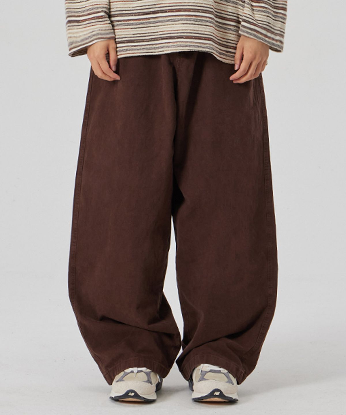 메이킷투(MAKEITTO) BIO WASHING 와이드 면 스판 팬츠_BROWN