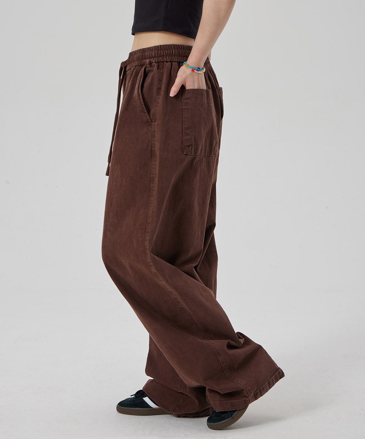 메이킷투(MAKEITTO) BIO WASHING 와이드 면 스판 팬츠_BROWN