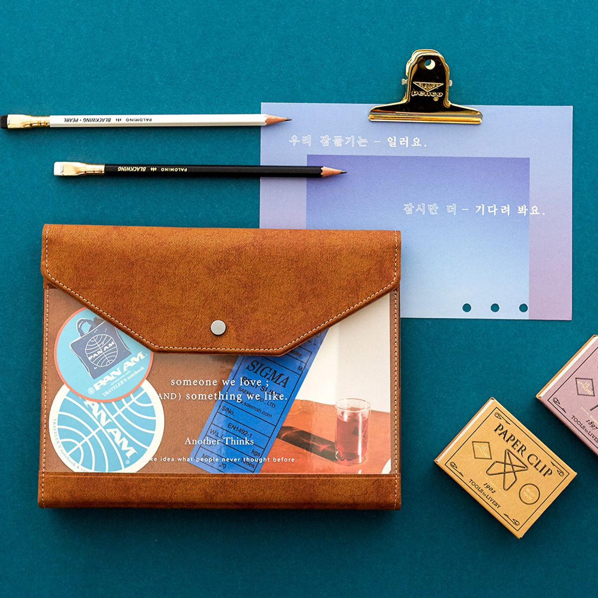 퍼니메이드(FUNNYMADE) [각인] 가죽 아날로그 만년 6공 다이어리 + 볼펜 세트 5color