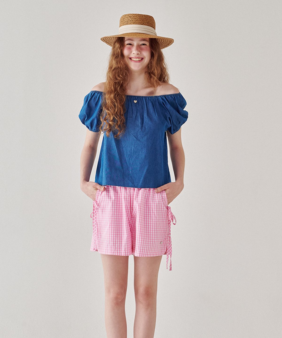 론론(RONRON) RIBBON STRING SHORTS GINGHAM PINK