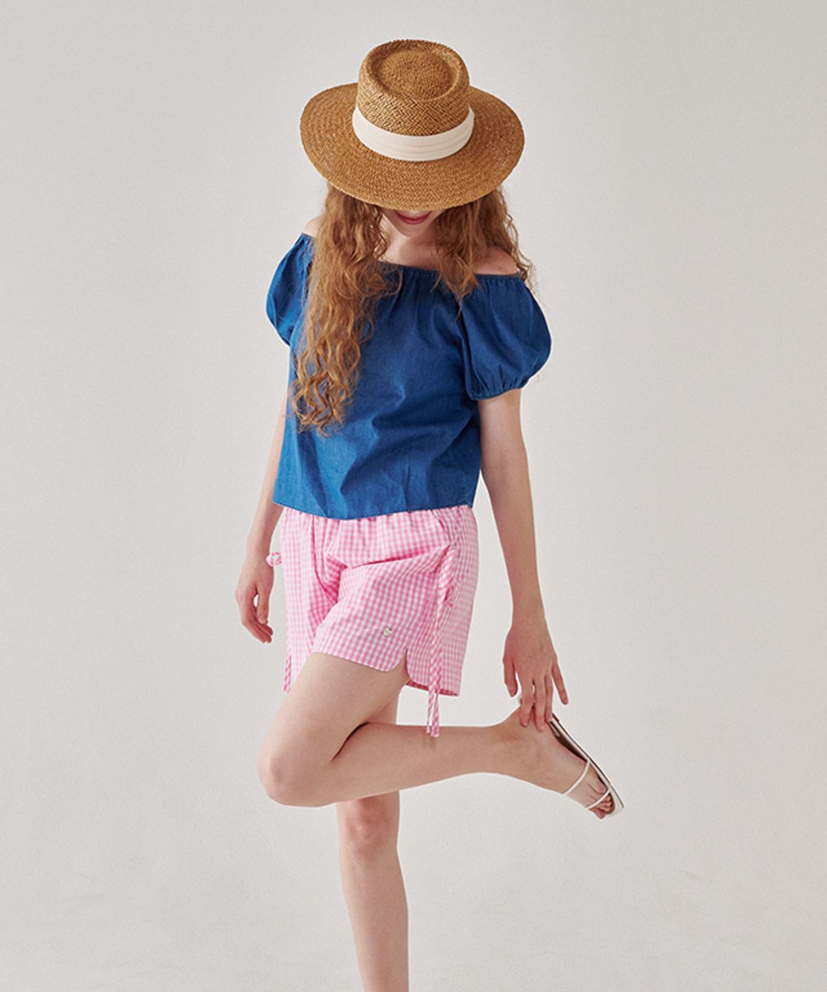론론(RONRON) RIBBON STRING SHORTS GINGHAM PINK