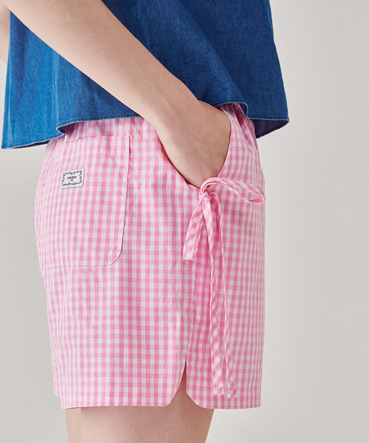 론론(RONRON) RIBBON STRING SHORTS GINGHAM PINK