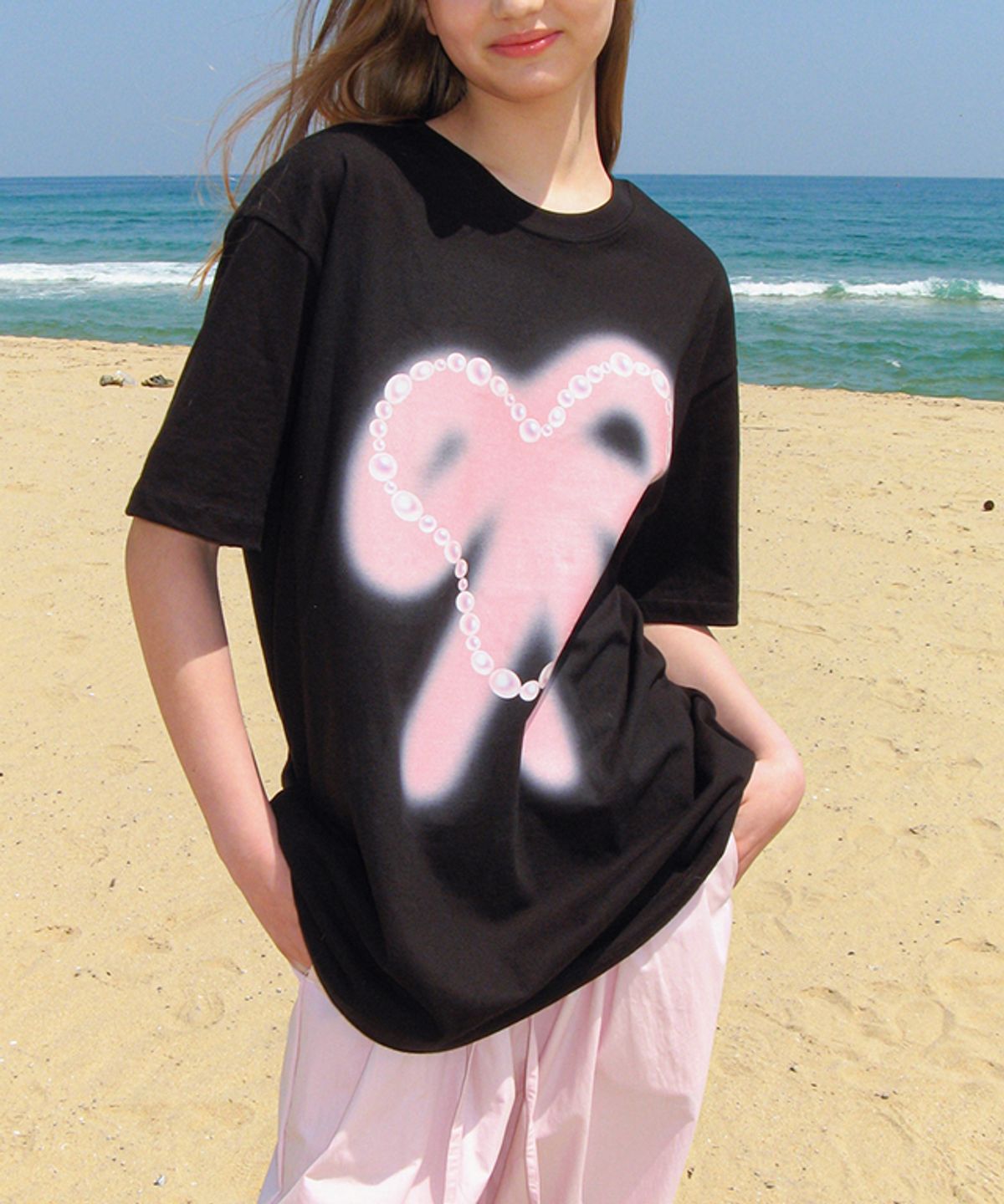 론론(RONRON) BACK HEART STITCH POCKET BANDING PANTS SOFT PINK