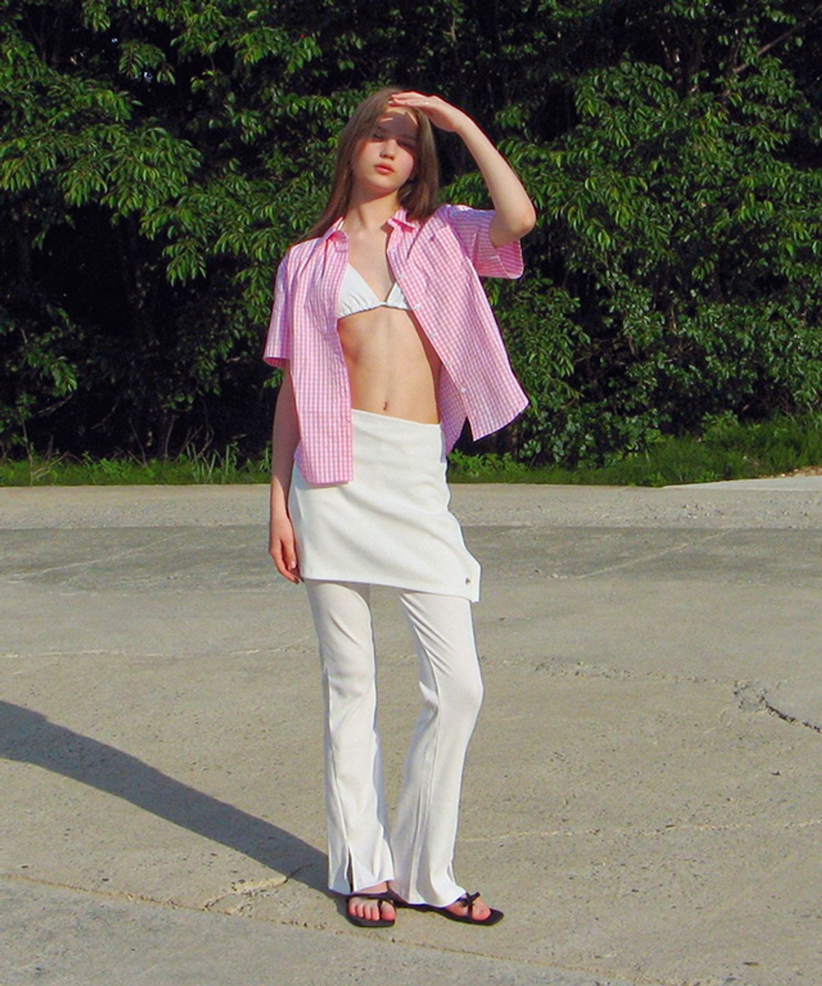 론론(RONRON) LOGO LAYERED GOLGI LAP SKIRT IVORY