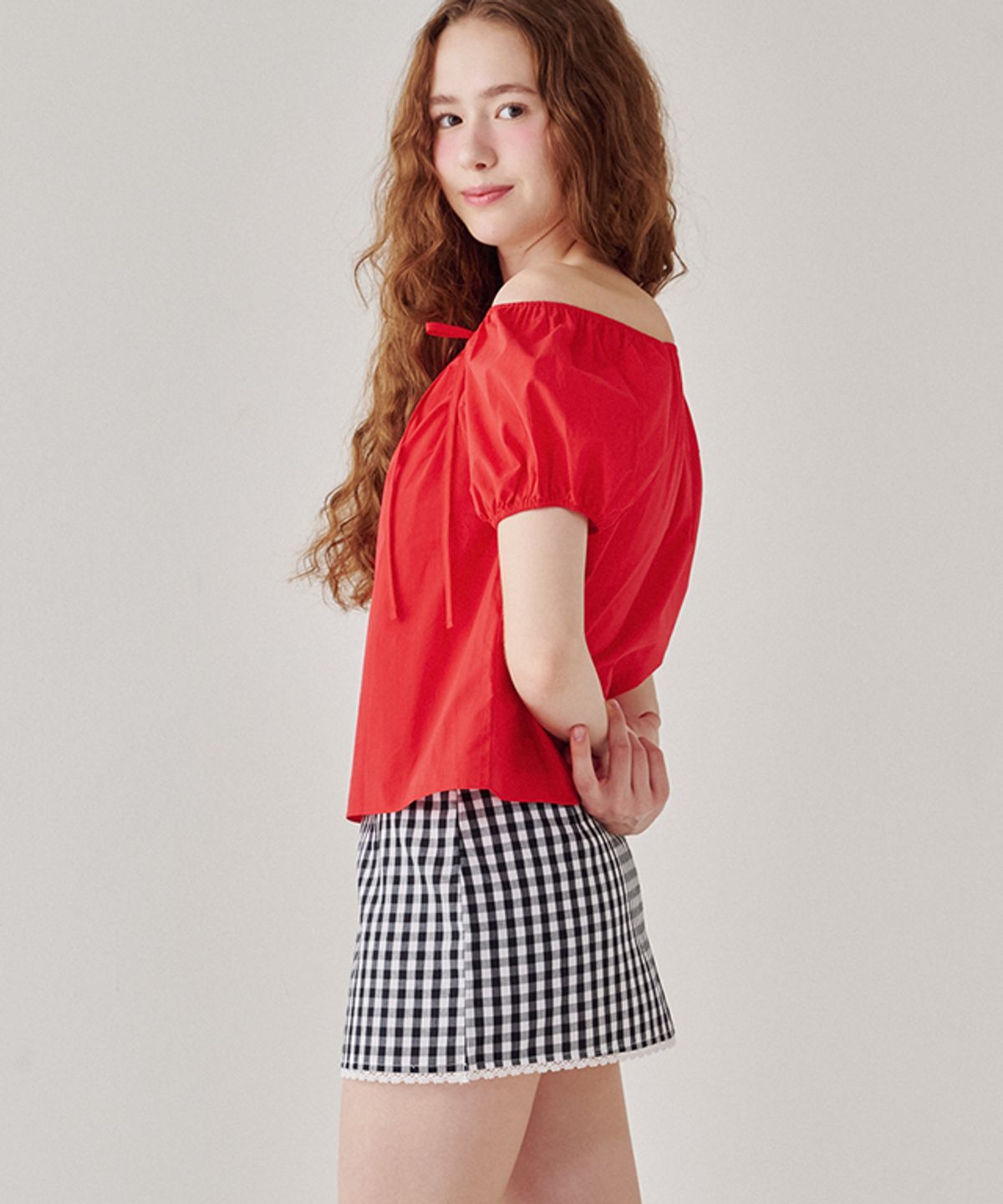 론론(RONRON) TORCHON LACE CHECK MINI SKIRT BLACK