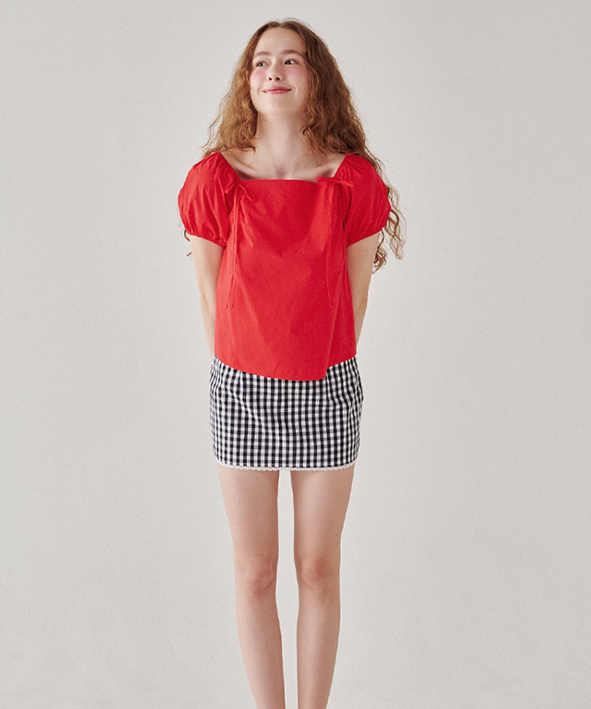 론론(RONRON) TORCHON LACE CHECK MINI SKIRT BLACK