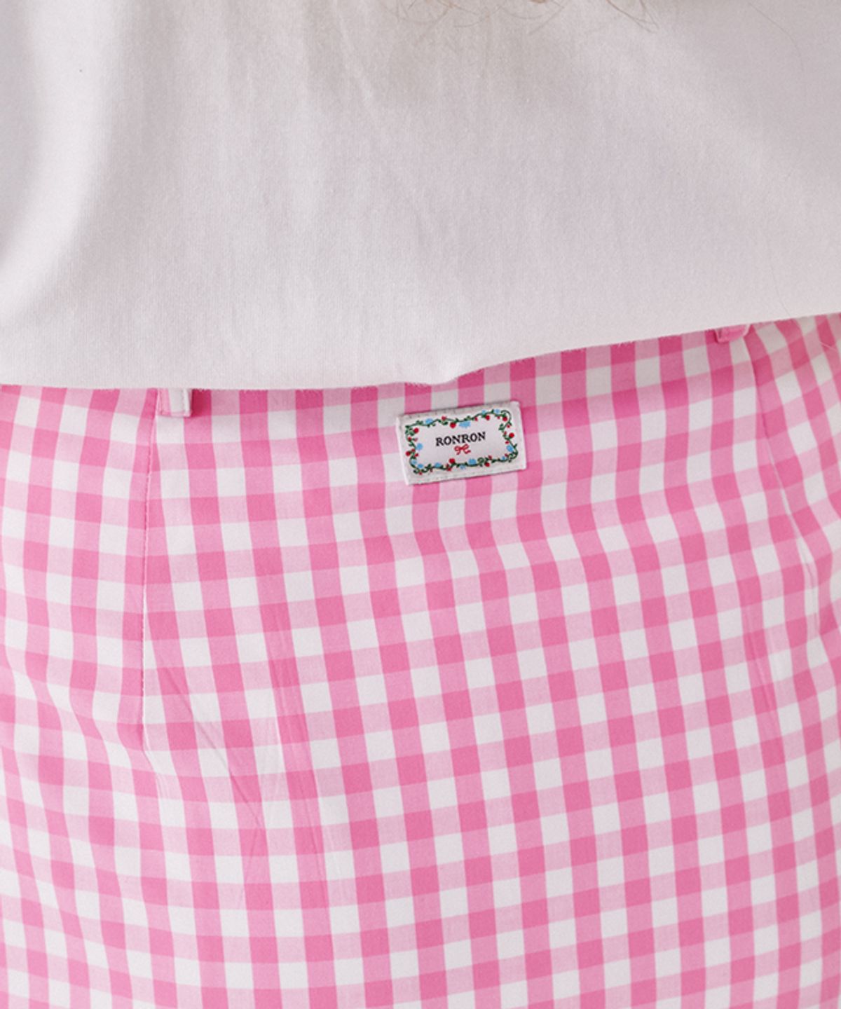론론(RONRON) TORCHON LACE CHECK MINI SKIRT PINK