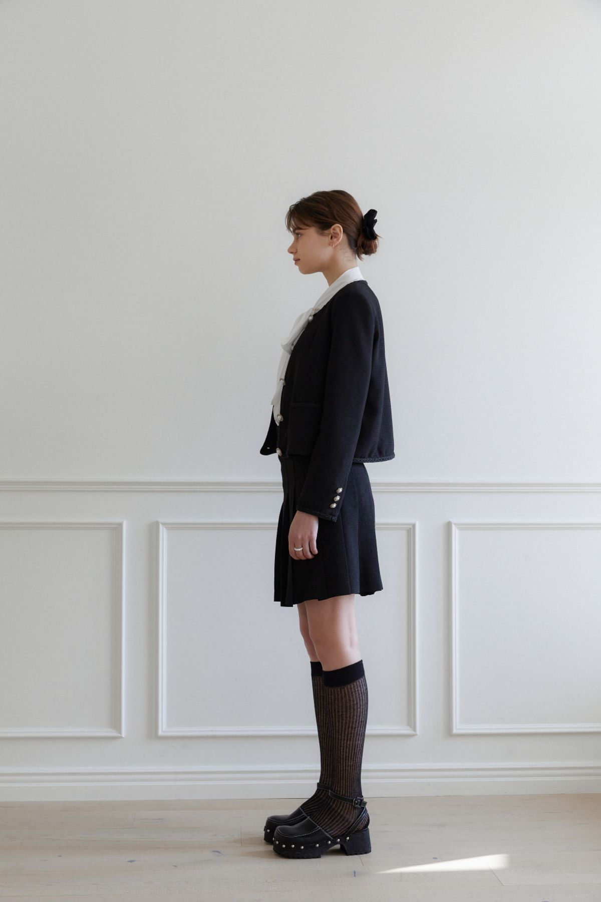 나루강(NARU KANG) Black Tweed over-fit Jacket + Skirts set-up