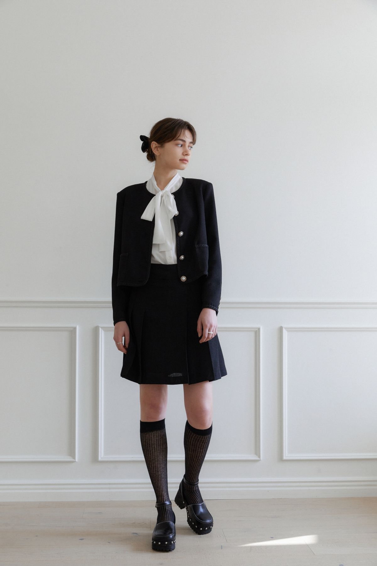 나루강(NARU KANG) Black Tweed over-fit Jacket + Skirts set-up