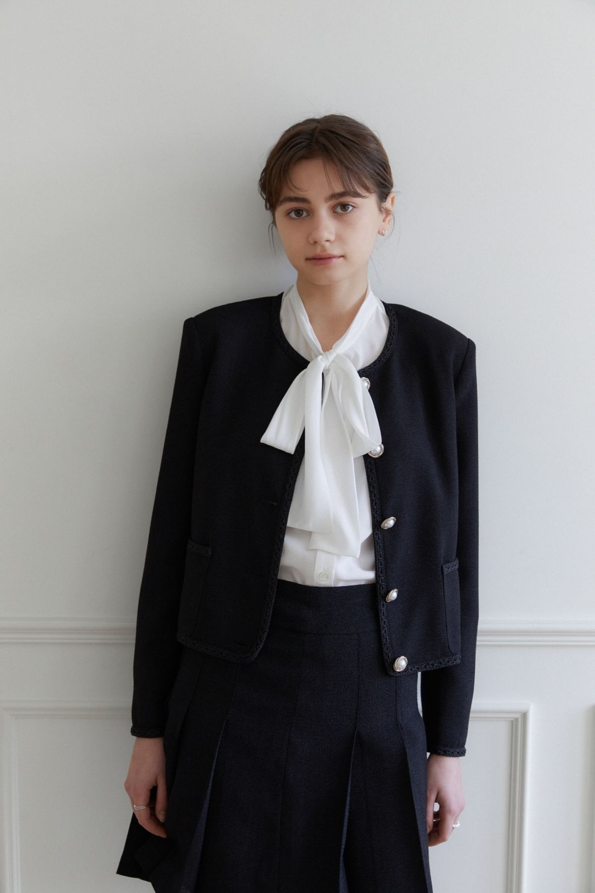 나루강(NARU KANG) Black Tweed over-fit Jacket + Skirts set-up