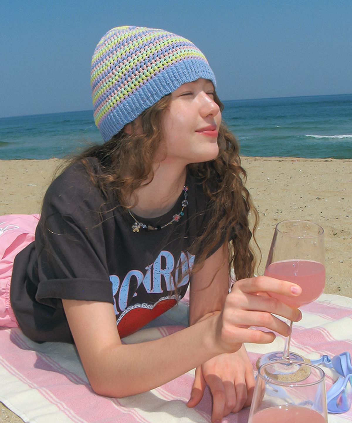 론론(RONRON) CROCHET KNIT BEANIE COLORED PASTEL