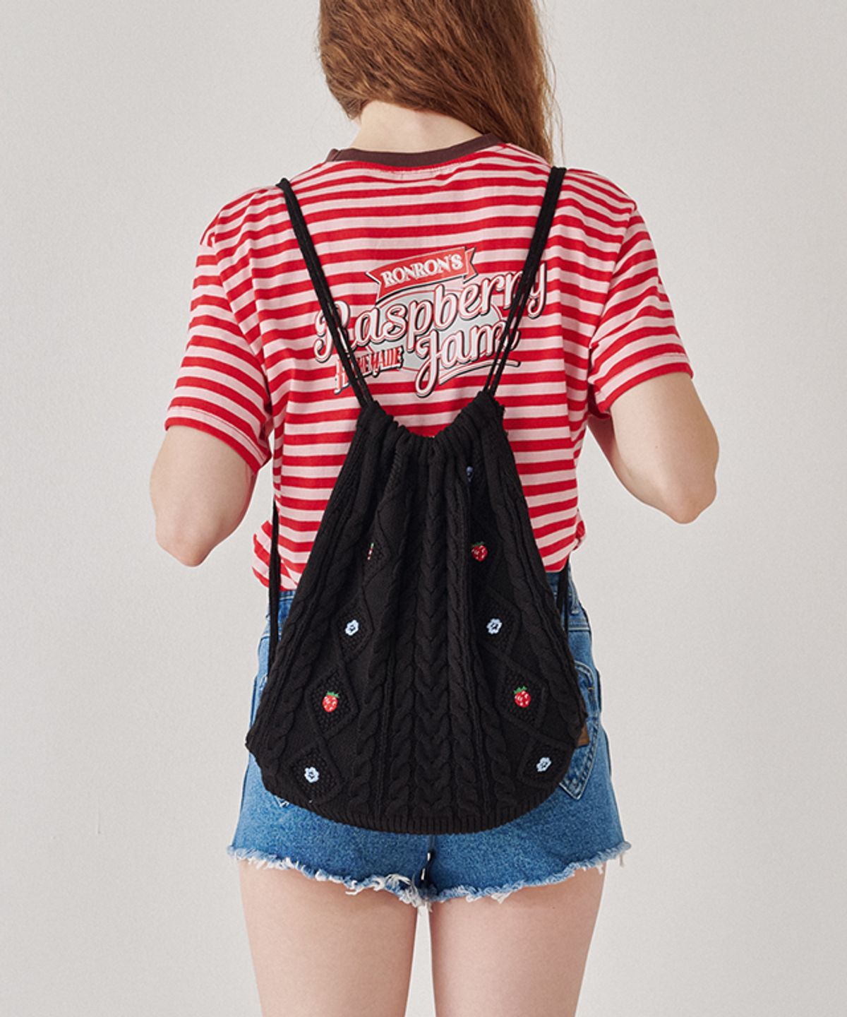 론론(RONRON) RASPBERRY STRING KNIT BAG BLACK