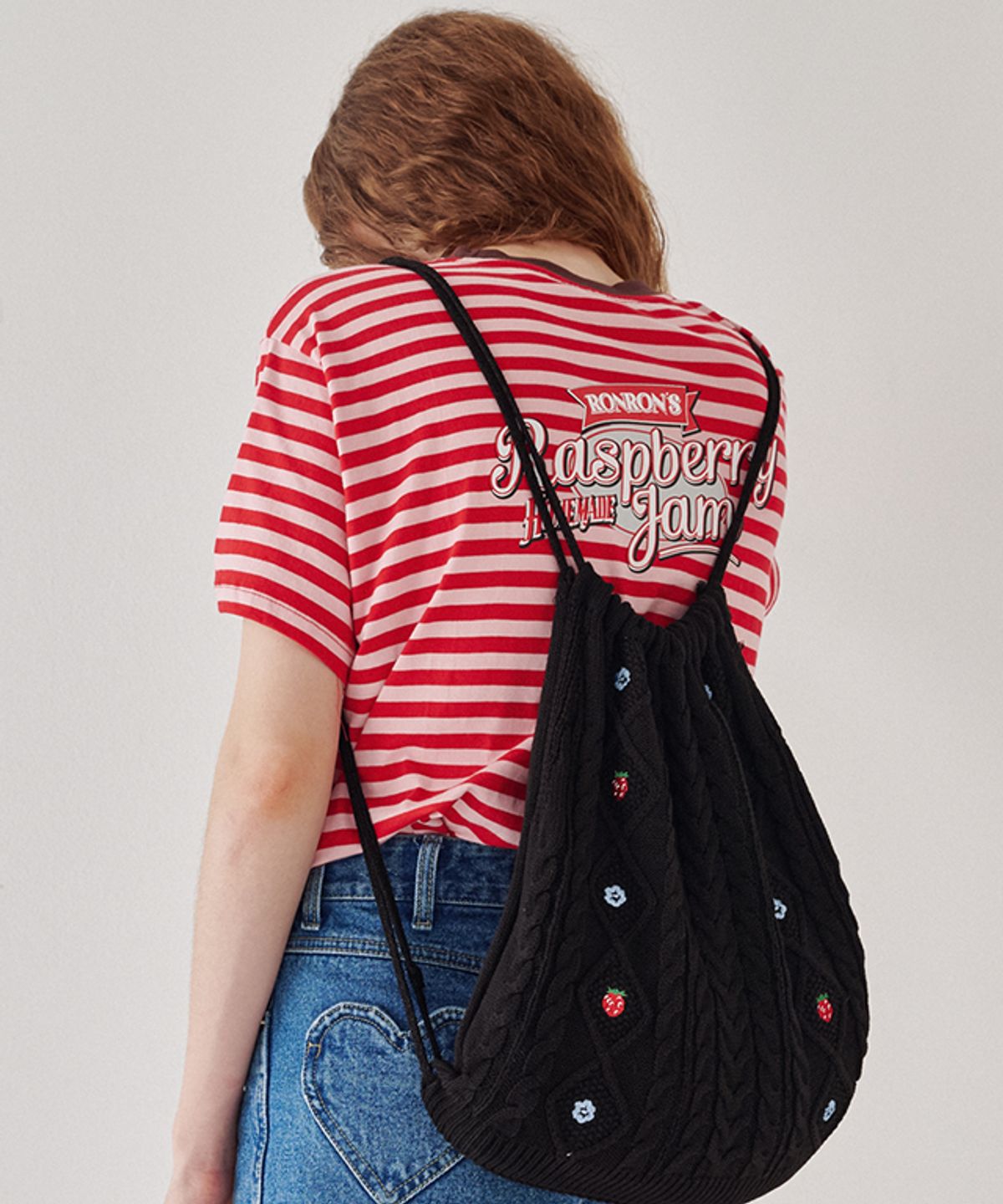 론론(RONRON) RASPBERRY STRING KNIT BAG BLACK