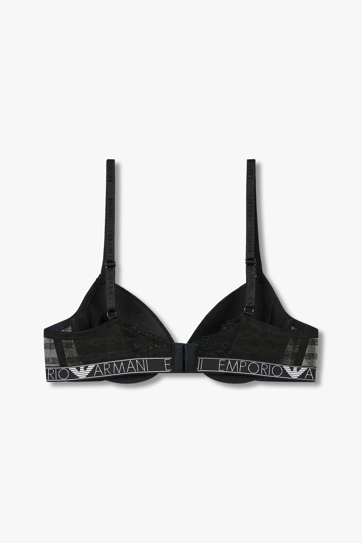 엠포리오 아르마니 언더웨어(EMPORIO ARMANI UNDERWEAR) 여성 체크 패턴 메쉬 리무브 푸쉬업 브라_블랙_0824185512
