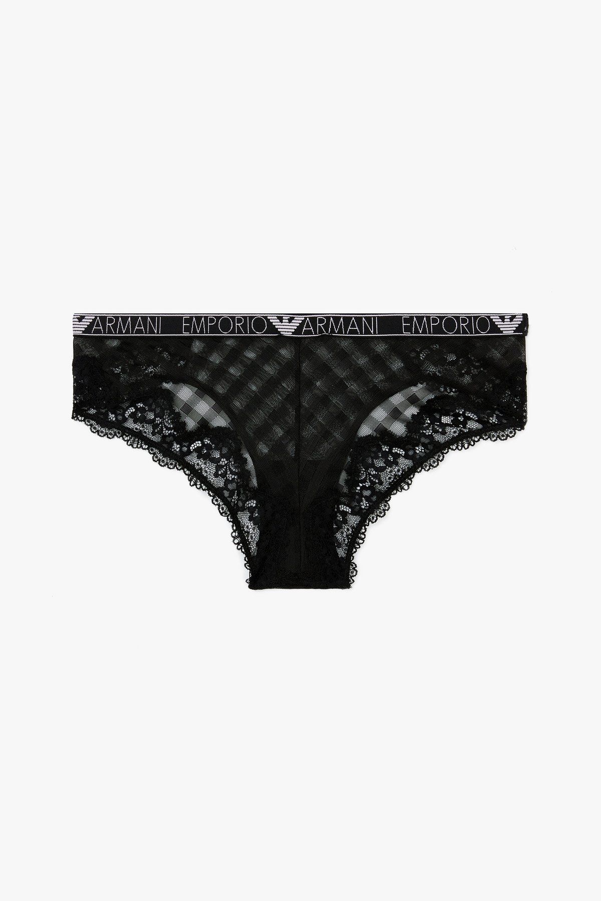 엠포리오 아르마니 언더웨어(EMPORIO ARMANI UNDERWEAR) 여성 체크 패턴 메쉬 레이스 브리프_블랙_0824111510