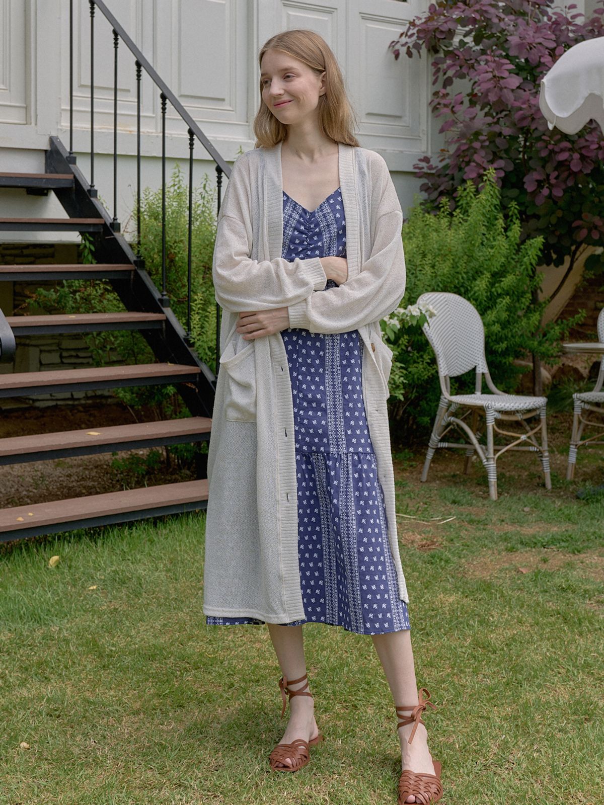 아방(AVANT-G) Linen Long Knit Cardigan - OATMEAL