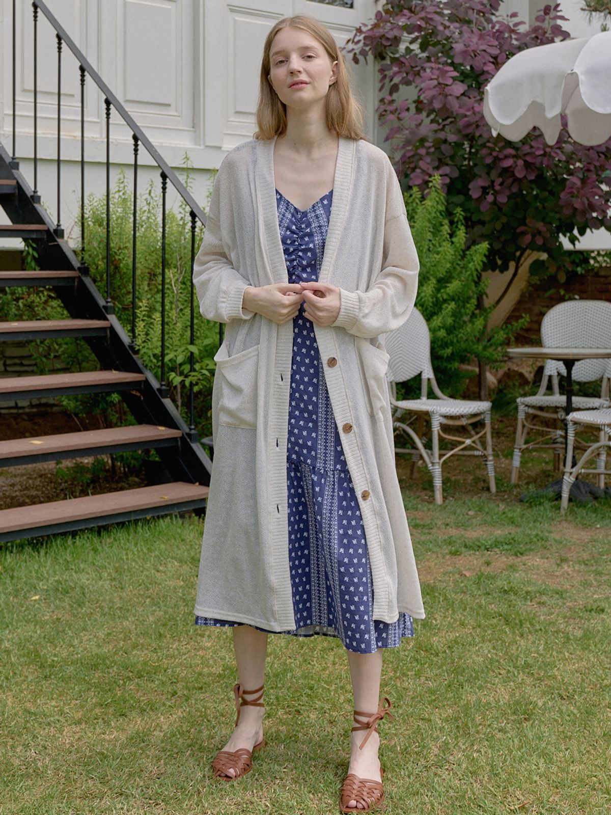 아방(AVANT-G) Linen Long Knit Cardigan - OATMEAL