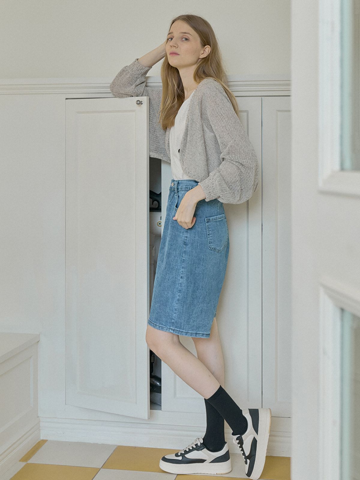 아방(AVANT-G) Linen Summer Knit Bolero - MOCHA
