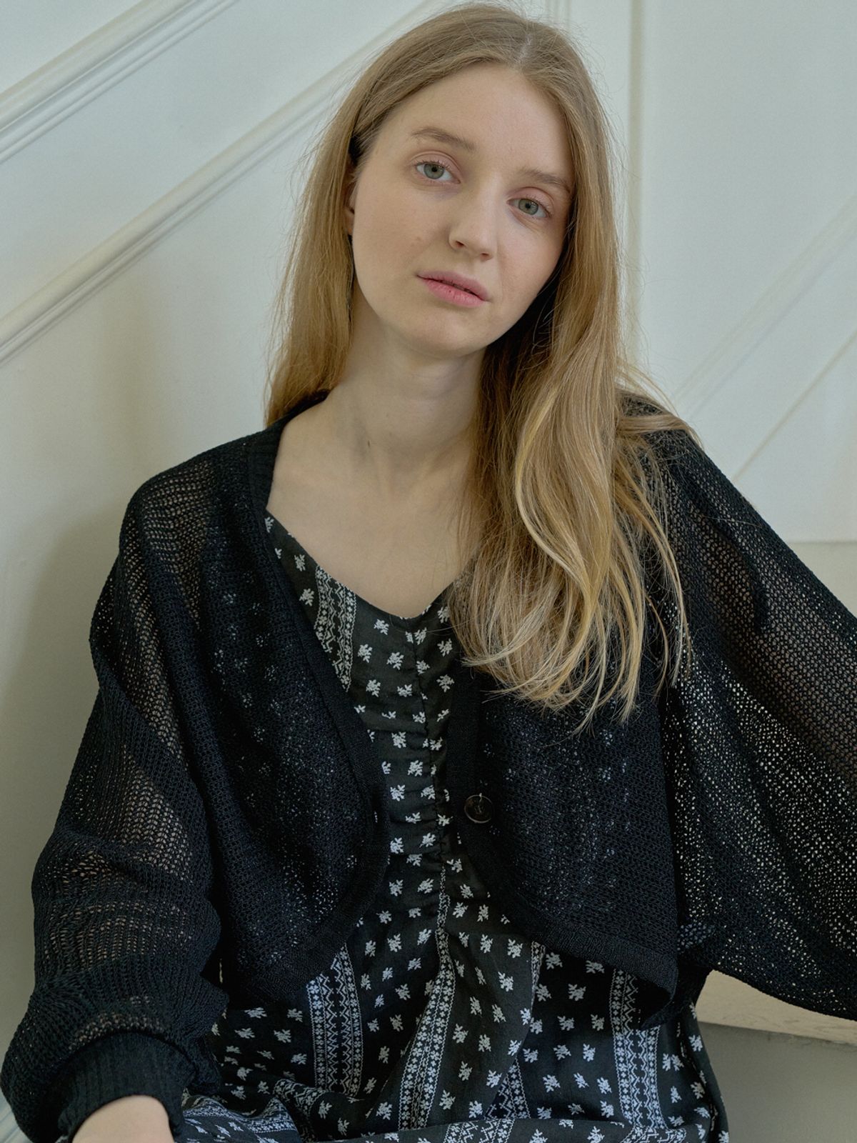 아방(AVANT-G) Linen Summer Knit Bolero - BLACK