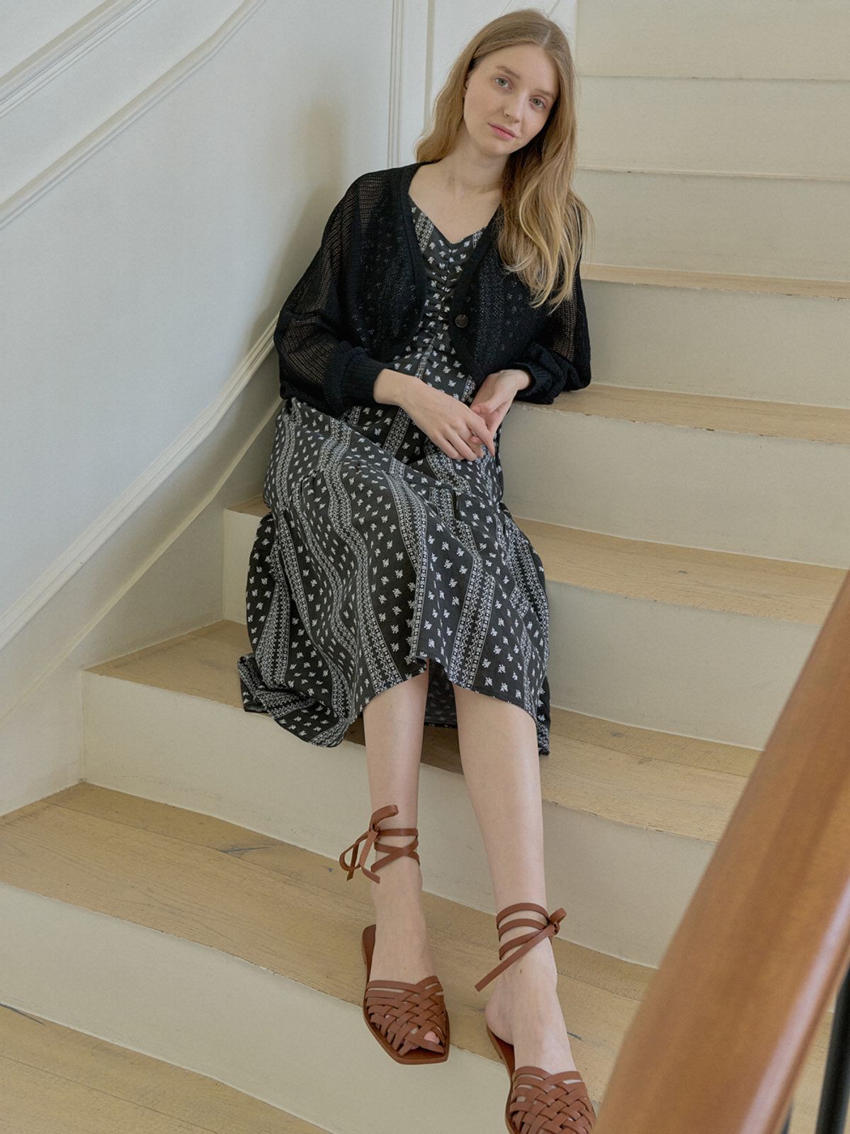아방(AVANT-G) Linen Summer Knit Bolero - BLACK