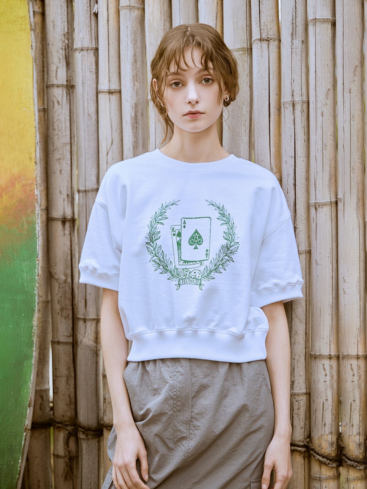 헌치(HUNCH) Graphic half sleeve sweat-shirt (2color)