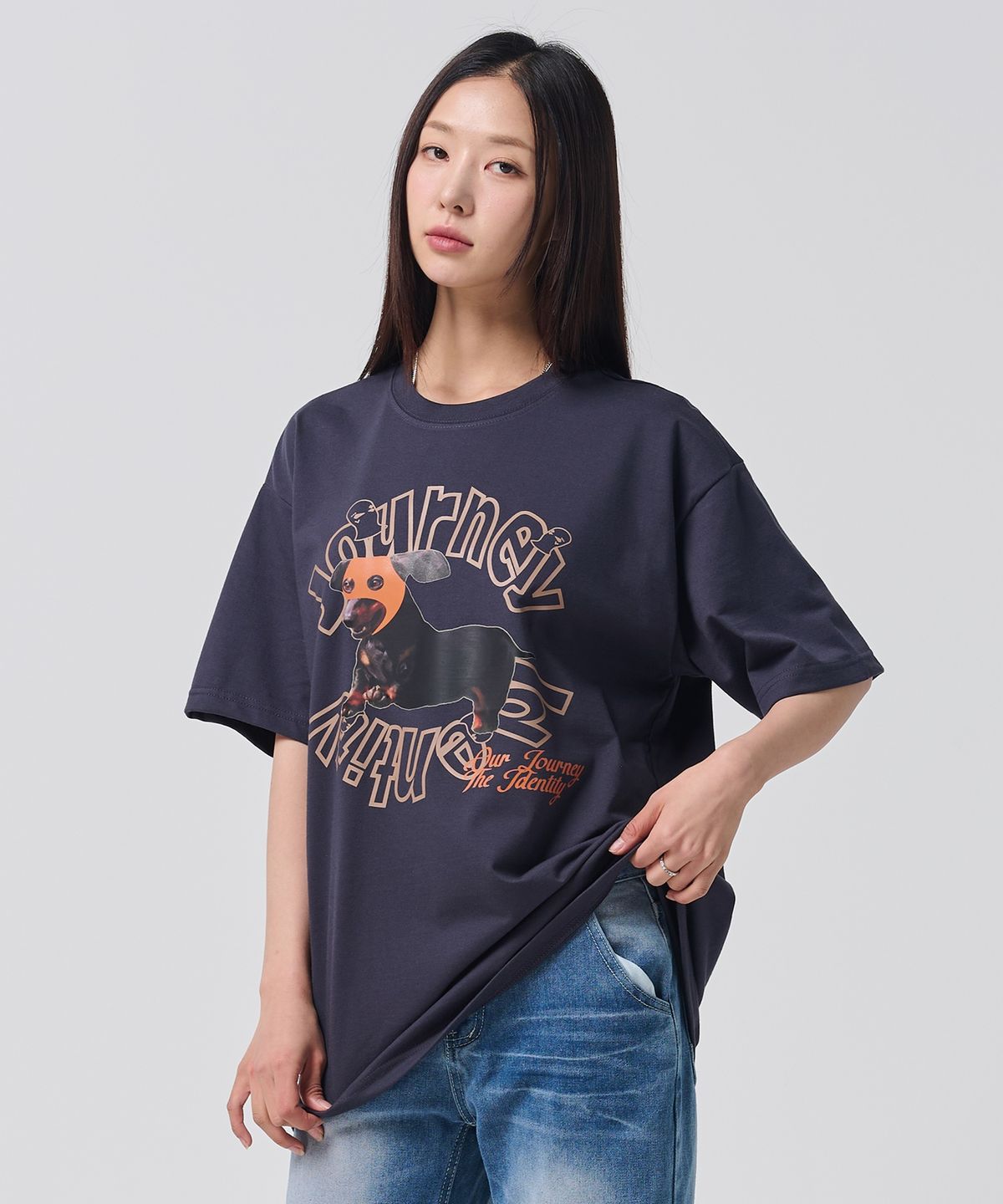 오언더알(OUNDERR) MASK PUPPY TEE 오버핏 반팔티셔츠 [먹색]