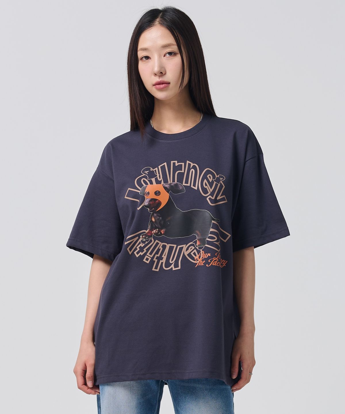 오언더알(OUNDERR) MASK PUPPY TEE 오버핏 반팔티셔츠 [먹색]