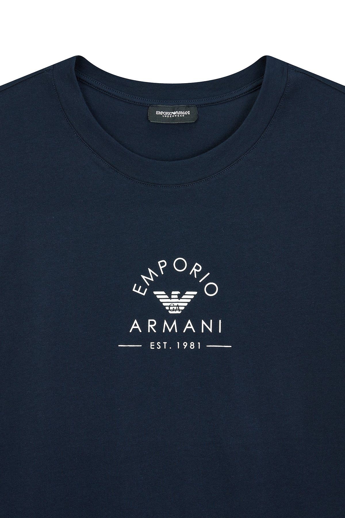 엠포리오 아르마니 언더웨어(EMPORIO ARMANI UNDERWEAR) 여성 라운드 로고 라운지 티셔츠_마린_0824114505