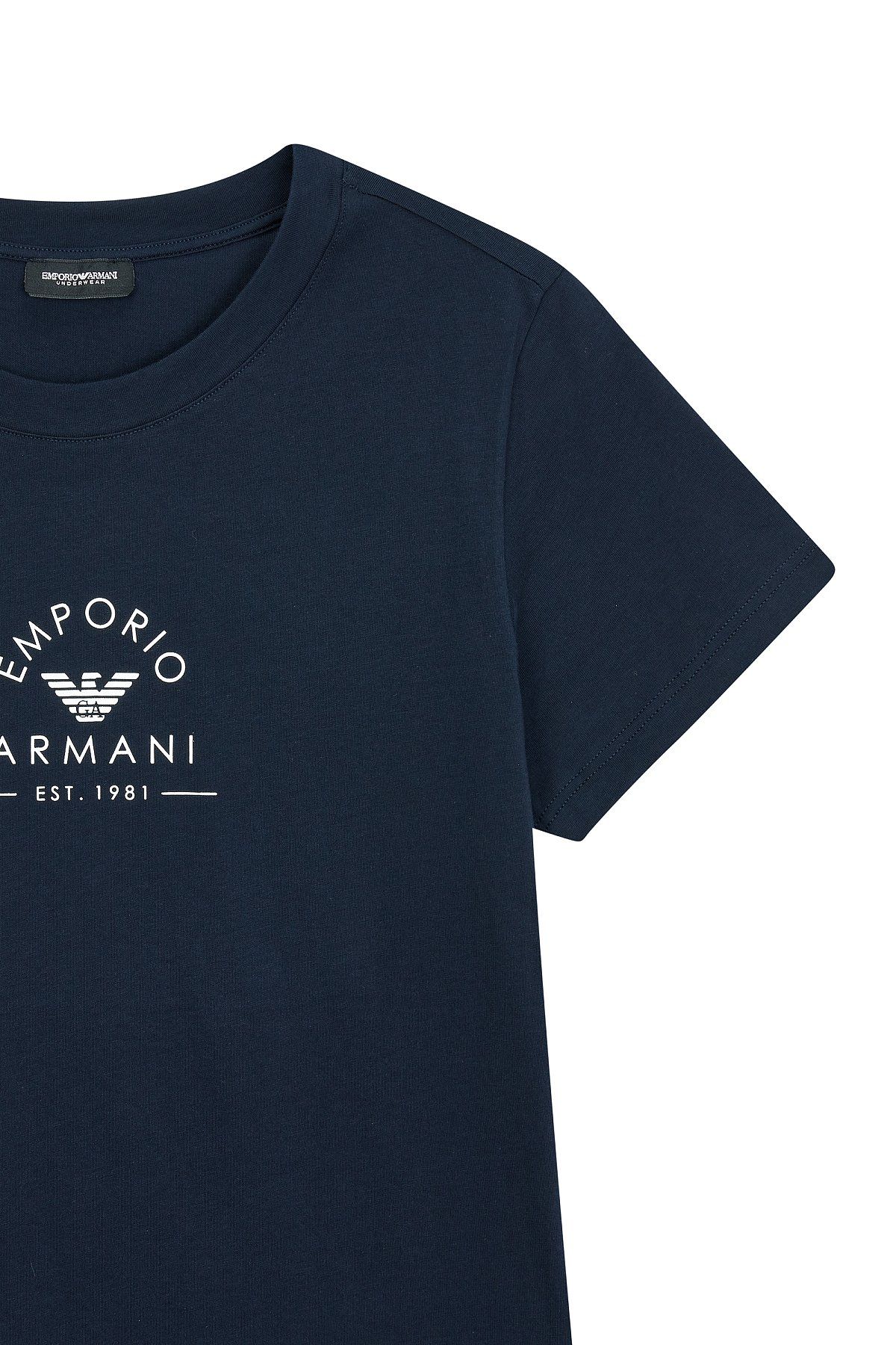 엠포리오 아르마니 언더웨어(EMPORIO ARMANI UNDERWEAR) 여성 라운드 로고 라운지 티셔츠_마린_0824114505