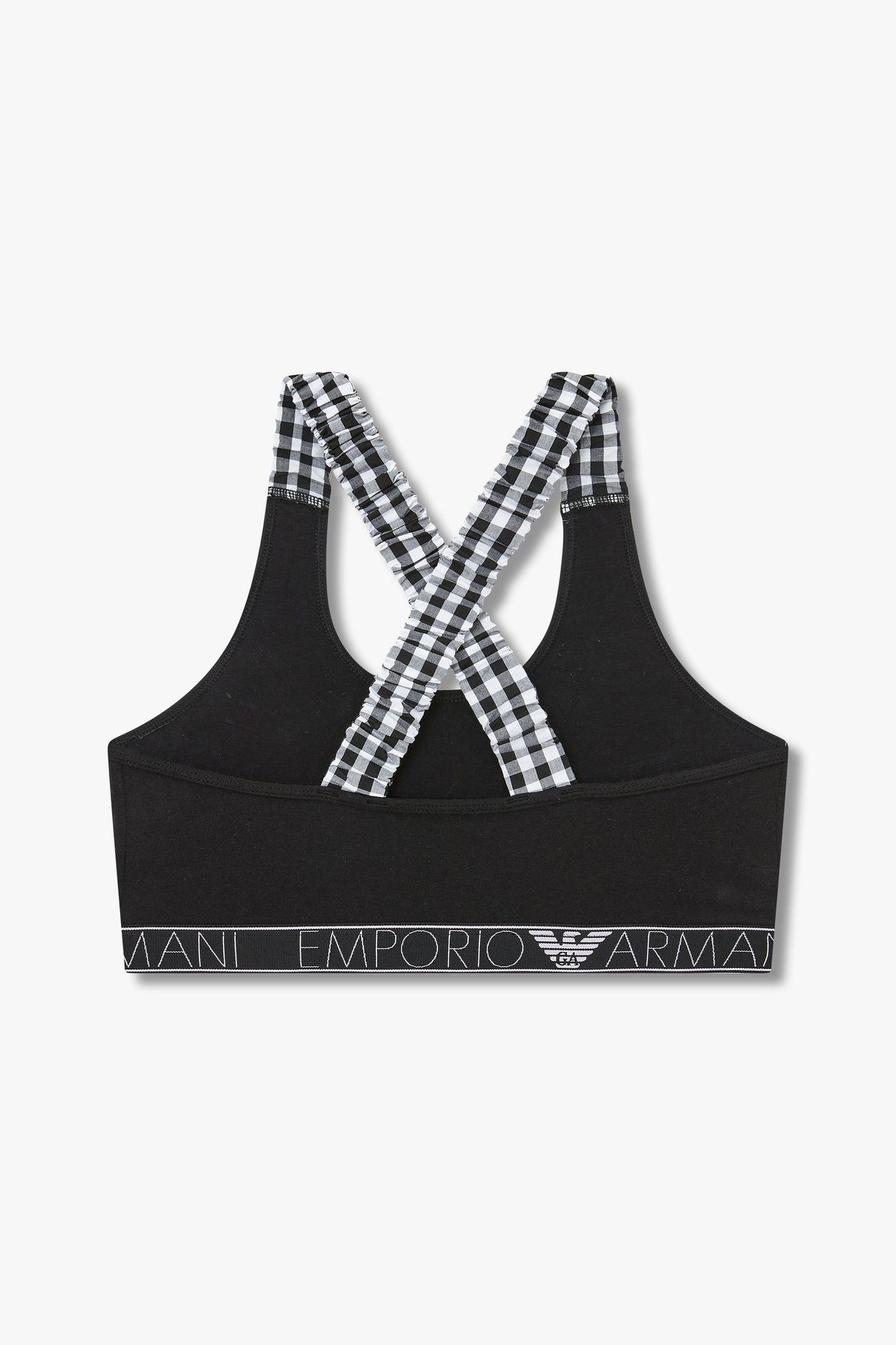 엠포리오 아르마니 언더웨어(EMPORIO ARMANI UNDERWEAR) 여성 깅엄 체크 스트랩 크롭 탑_블랙_0824114506