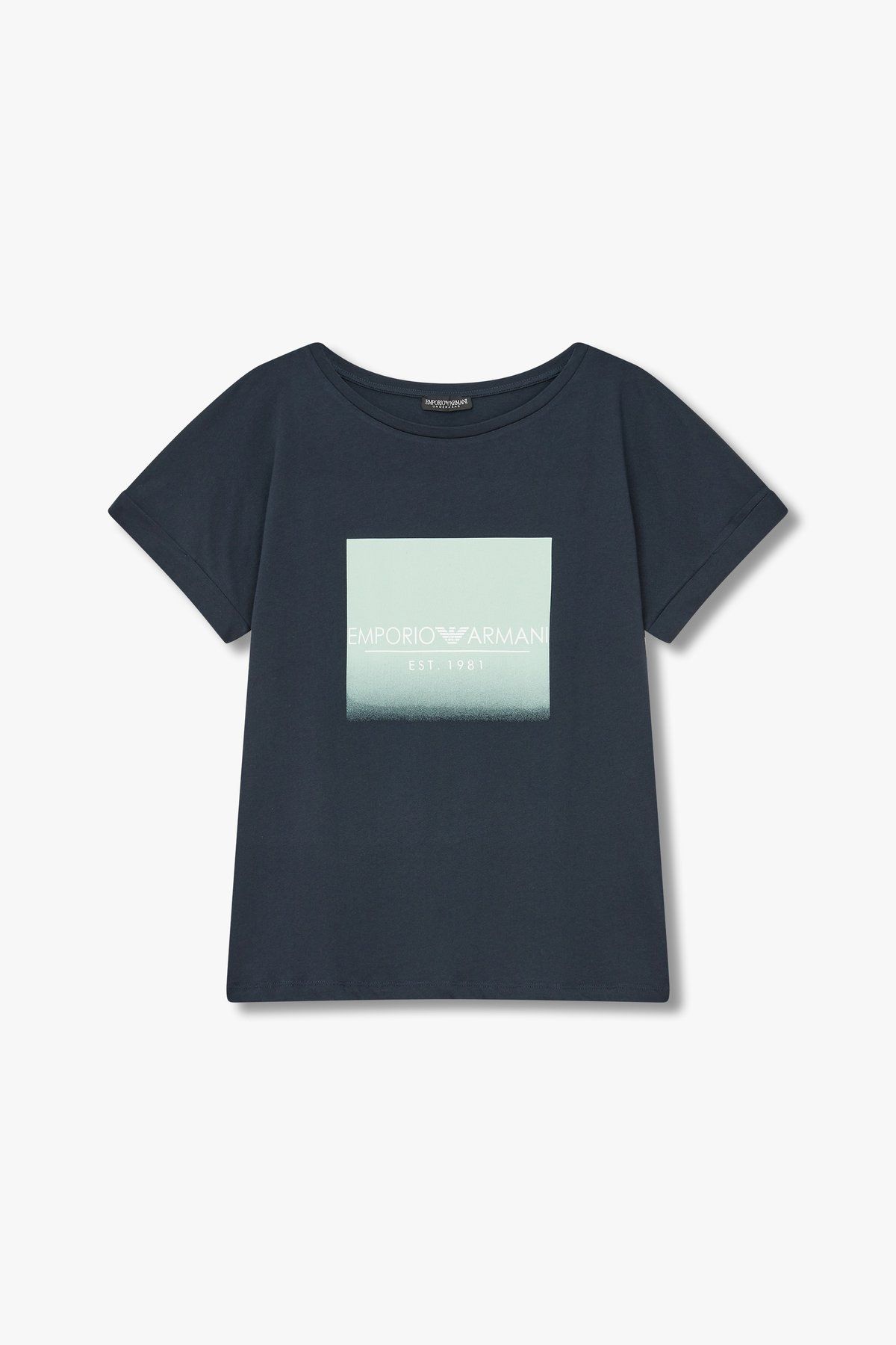 엠포리오 아르마니 언더웨어(EMPORIO ARMANI UNDERWEAR) 여성 페이드아웃 로고 라운지 티셔츠_마린_0824114511