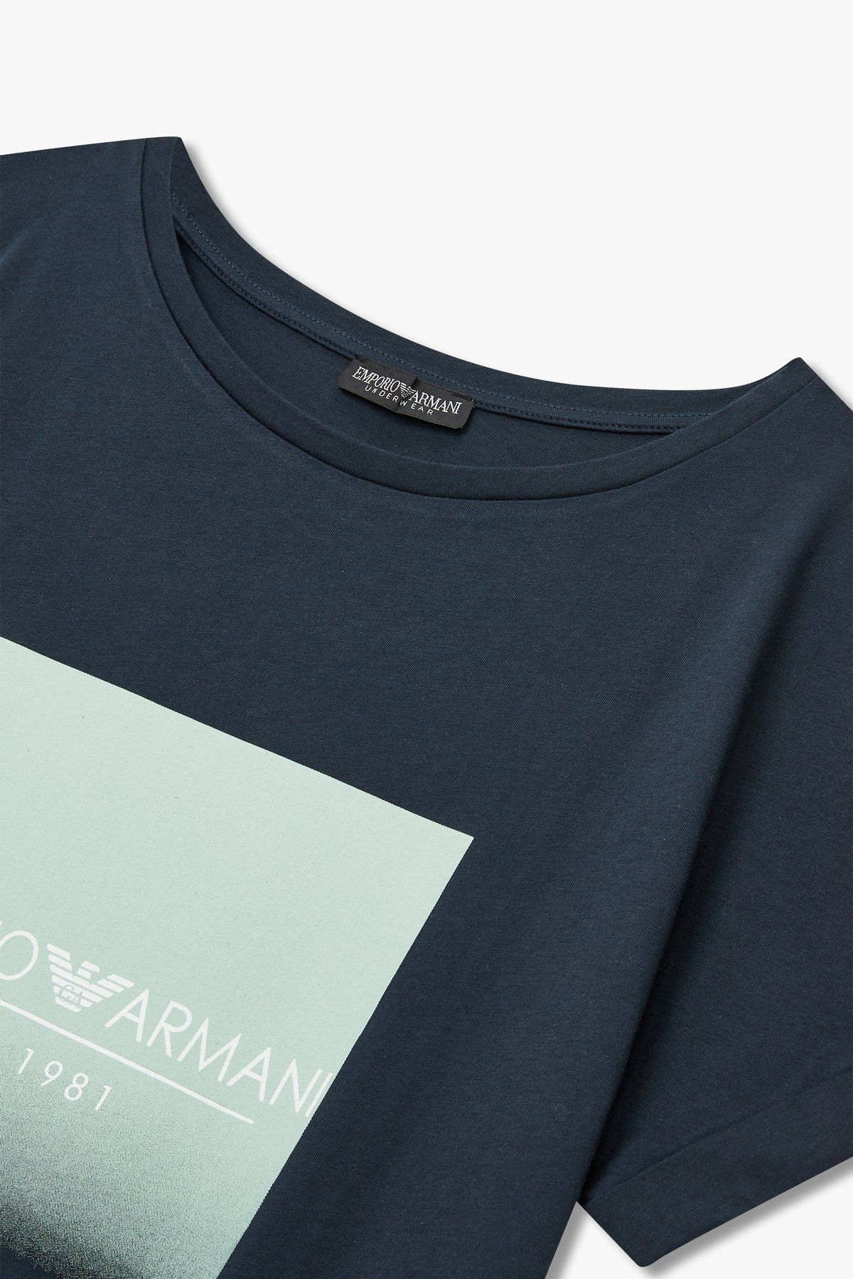 엠포리오 아르마니 언더웨어(EMPORIO ARMANI UNDERWEAR) 여성 페이드아웃 로고 라운지 티셔츠_마린_0824114511