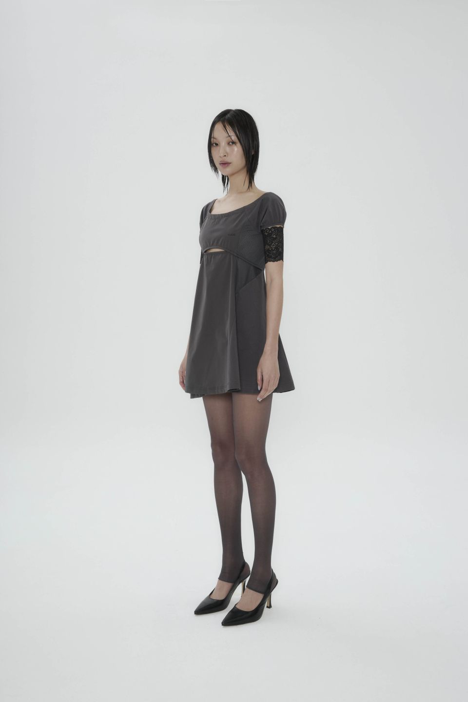 MUSINSA | OJOS Capsleeve Slit Mini Dress / Charcoal
