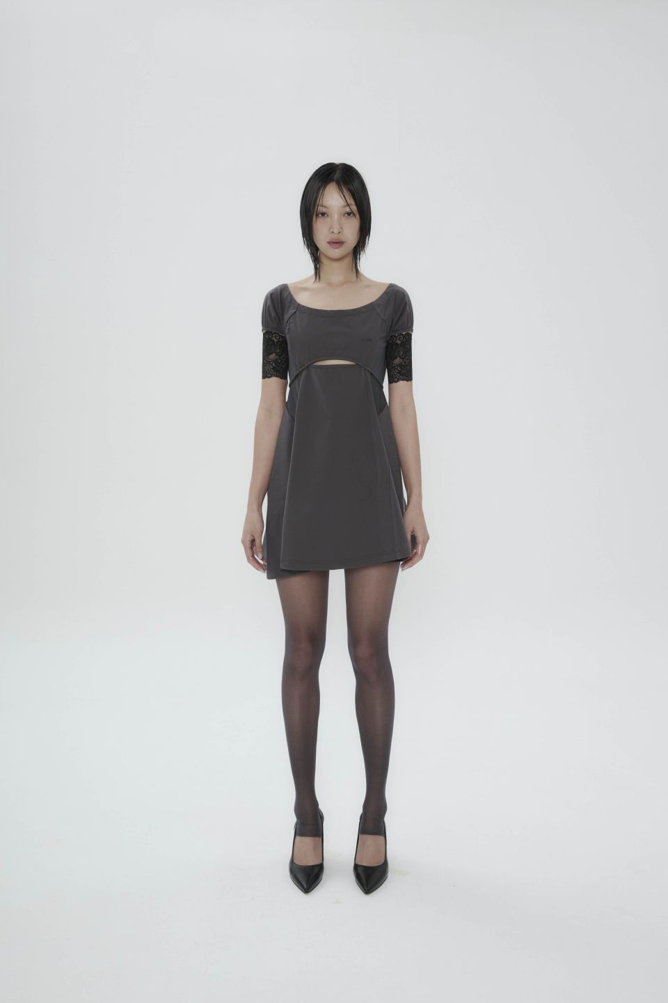 MUSINSA | OJOS Capsleeve Slit Mini Dress / Charcoal