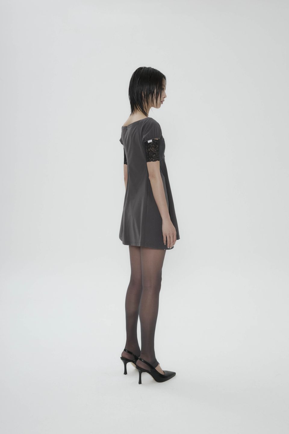 MUSINSA | OJOS Capsleeve Slit Mini Dress / Charcoal