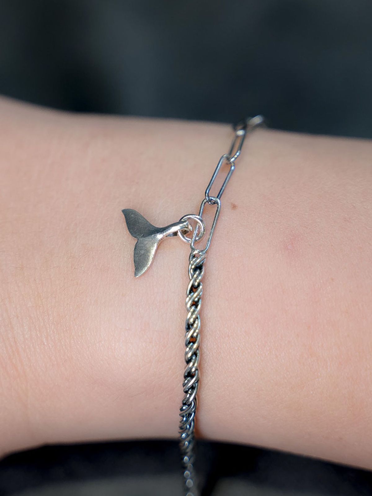 하랑(HARANG) HR 111B_Whale Tail Half & Half Chain Bracelet
