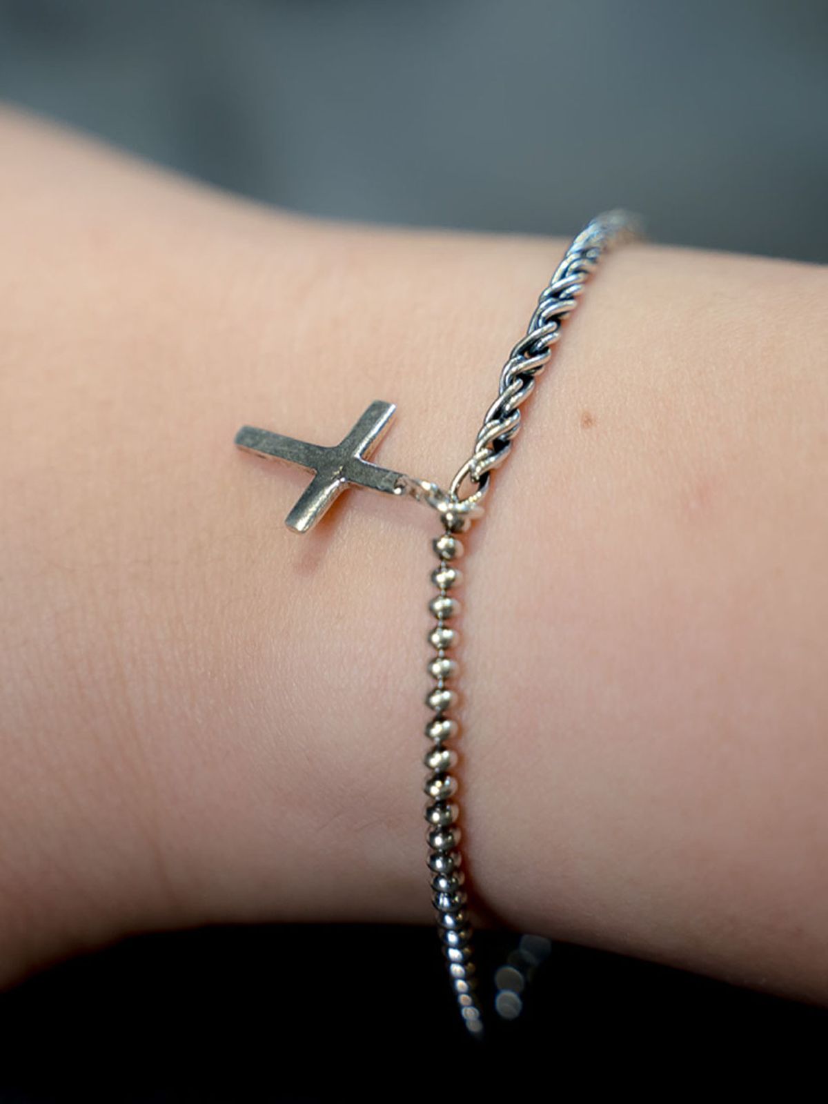 하랑(HARANG) HR 112B_Cross Half & Half Chain Bracelet