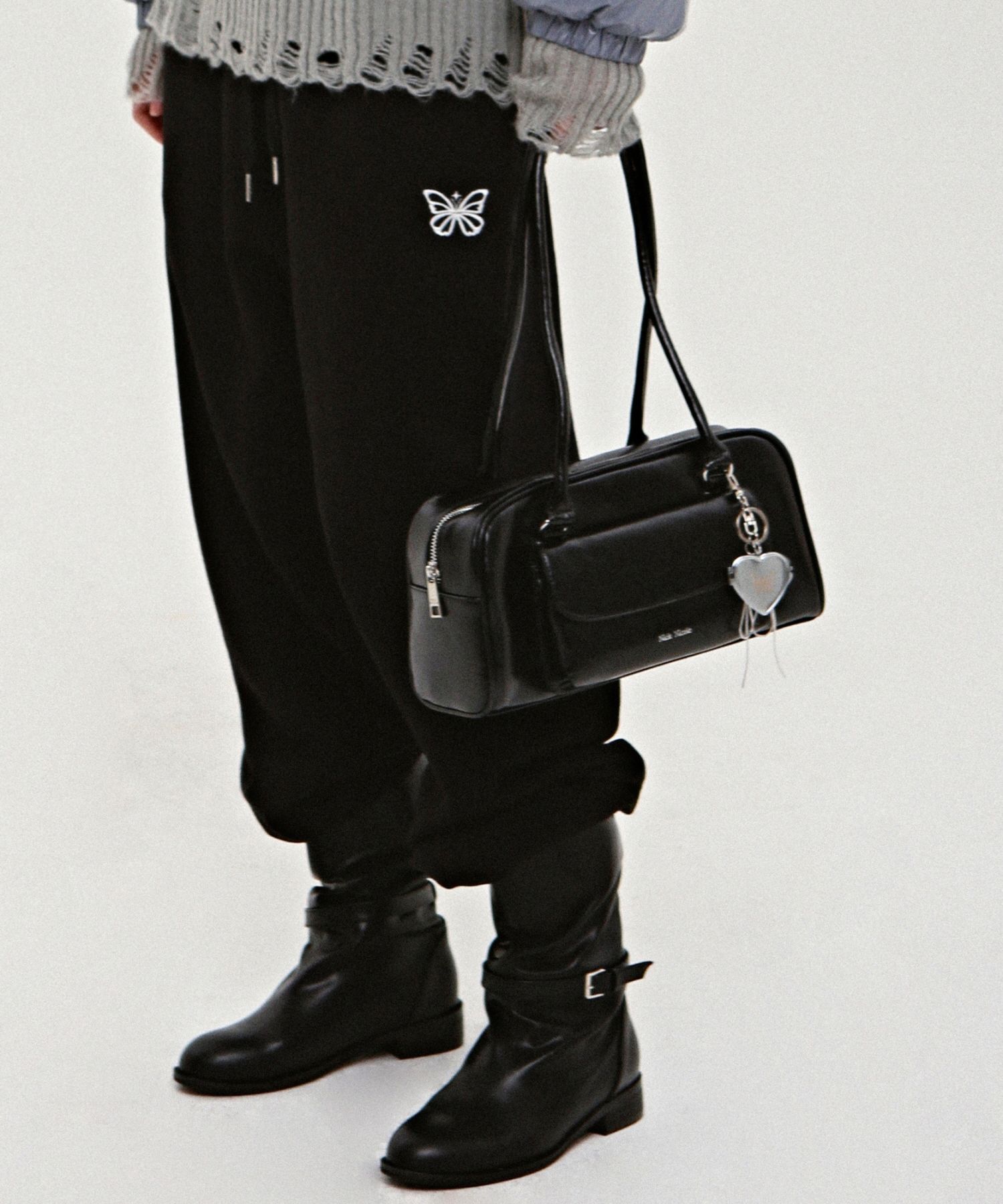 MUSINSA | NICK&NICOLE NICOLE POCKET LEATHER BAGUETTE BAG_BLACK