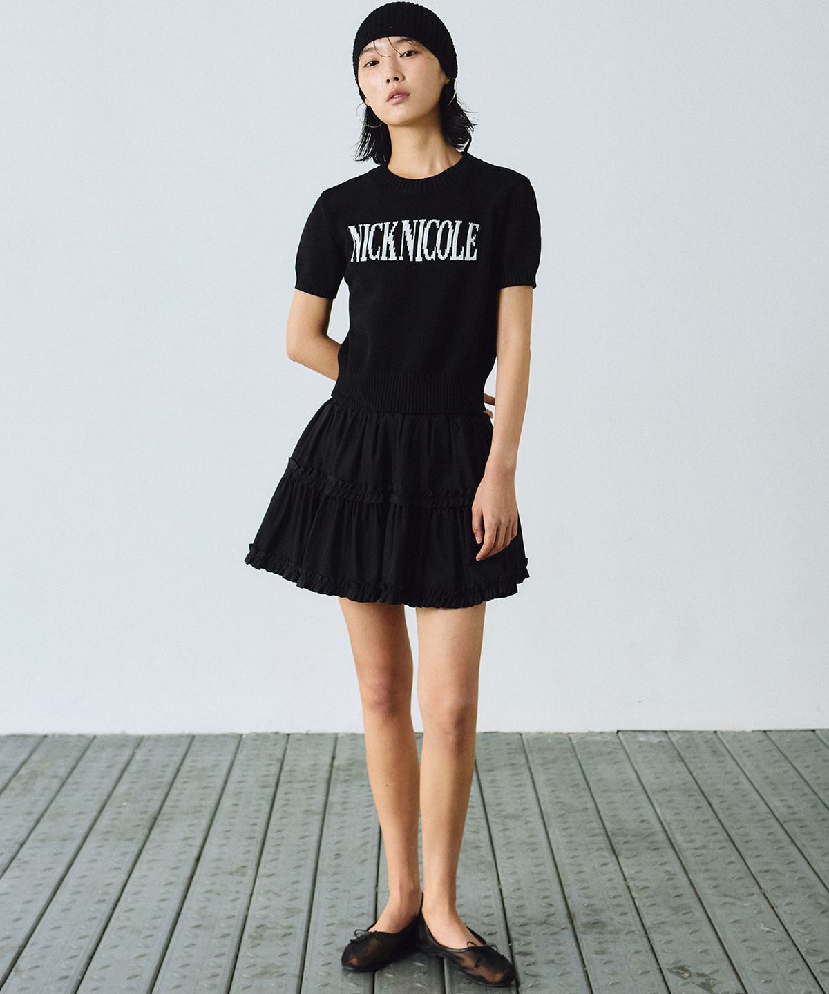 닉앤니콜(NICK&NICOLE) TRENDY RUFFLE MINI SKIRT_BLACK