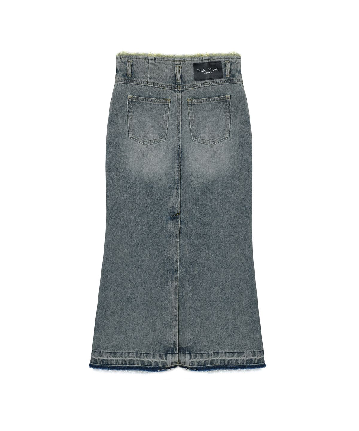 닉앤니콜(NICK&NICOLE) WASHED FRINGE LONG DENIM SKIRT_BLUE